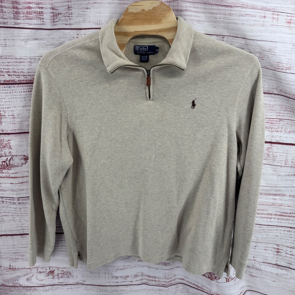 Polo Ralph Lauren Sweater Mens 2XL Ribbed Cotton 1/4 Zip Pullover Preppy‎ Casual